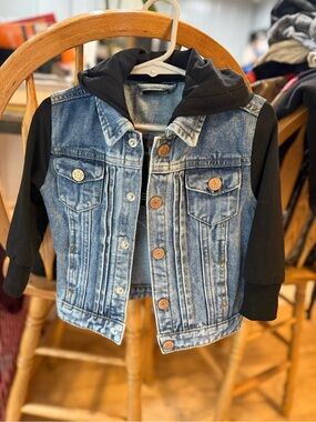 Little Bipsy Blue Denim Jacket with Black Hood & Sleeves